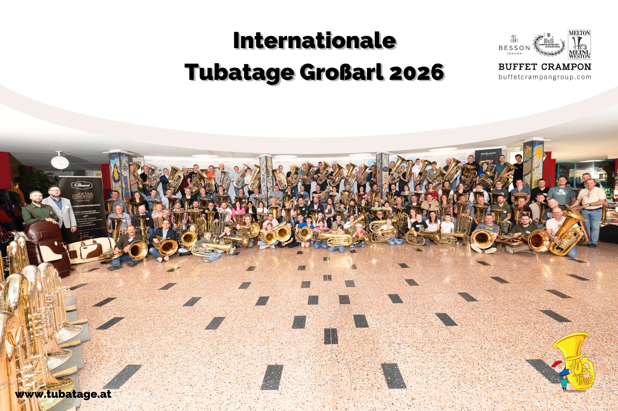 Gruppenfoto der Internationalen Tubatage Großarl 2026 mit allen Teilnehmenden