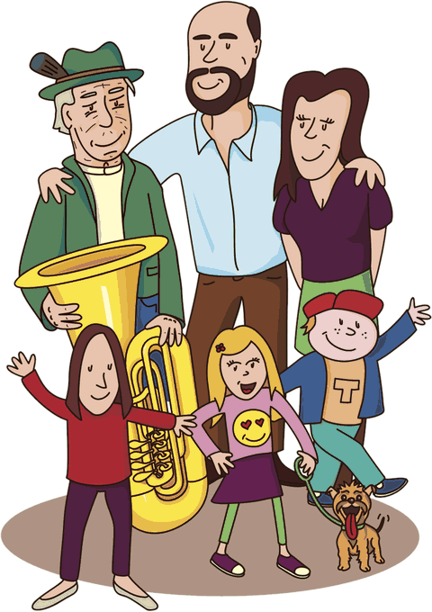 Tubi, Tubella und ihre Familie mit der Tuba